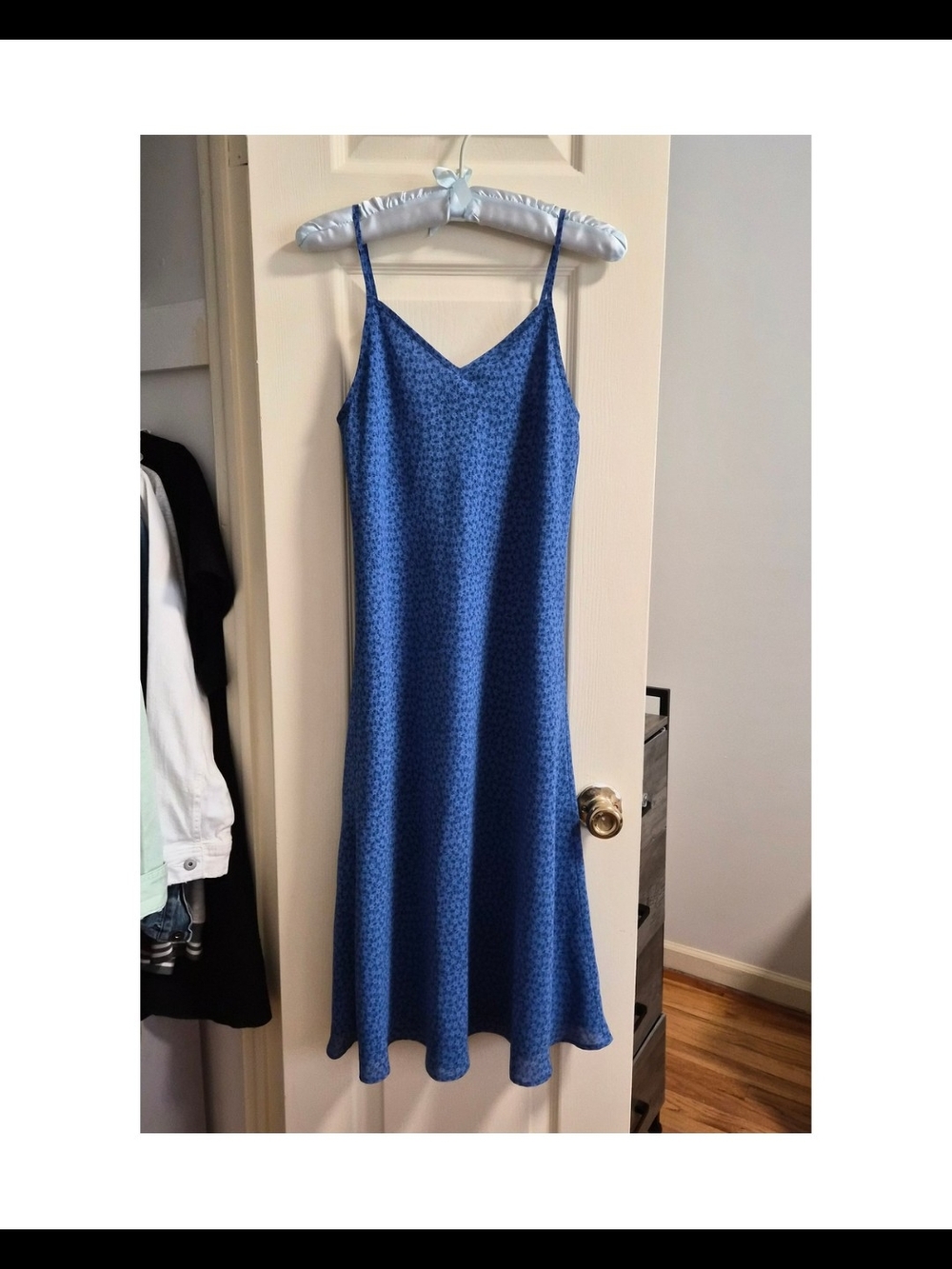 Vintage Express Blue Printed Slip Midi Dress